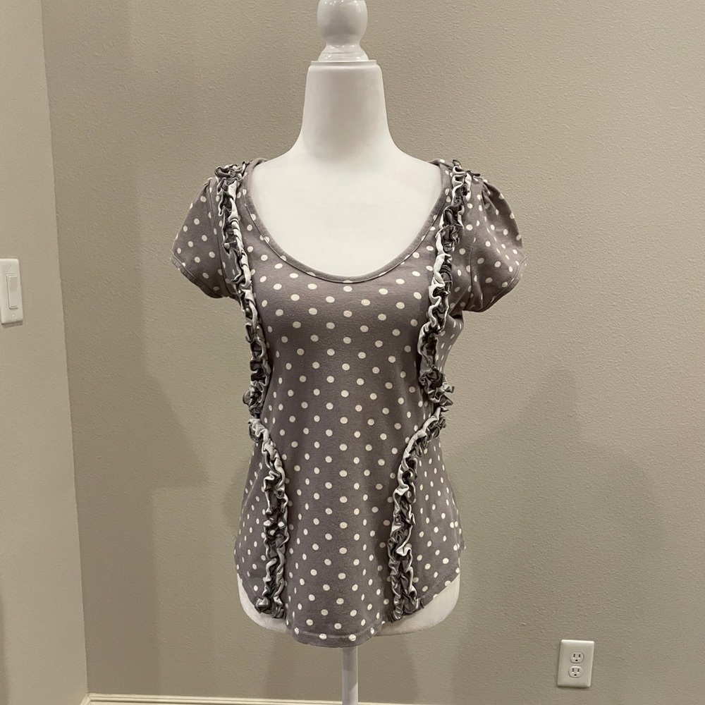 Anthropologie gray and white polka dot shirt